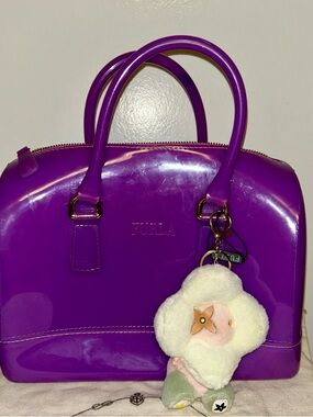 Furla Purple Candy Bag with Crossbody Strap and Fashion Purse Charm